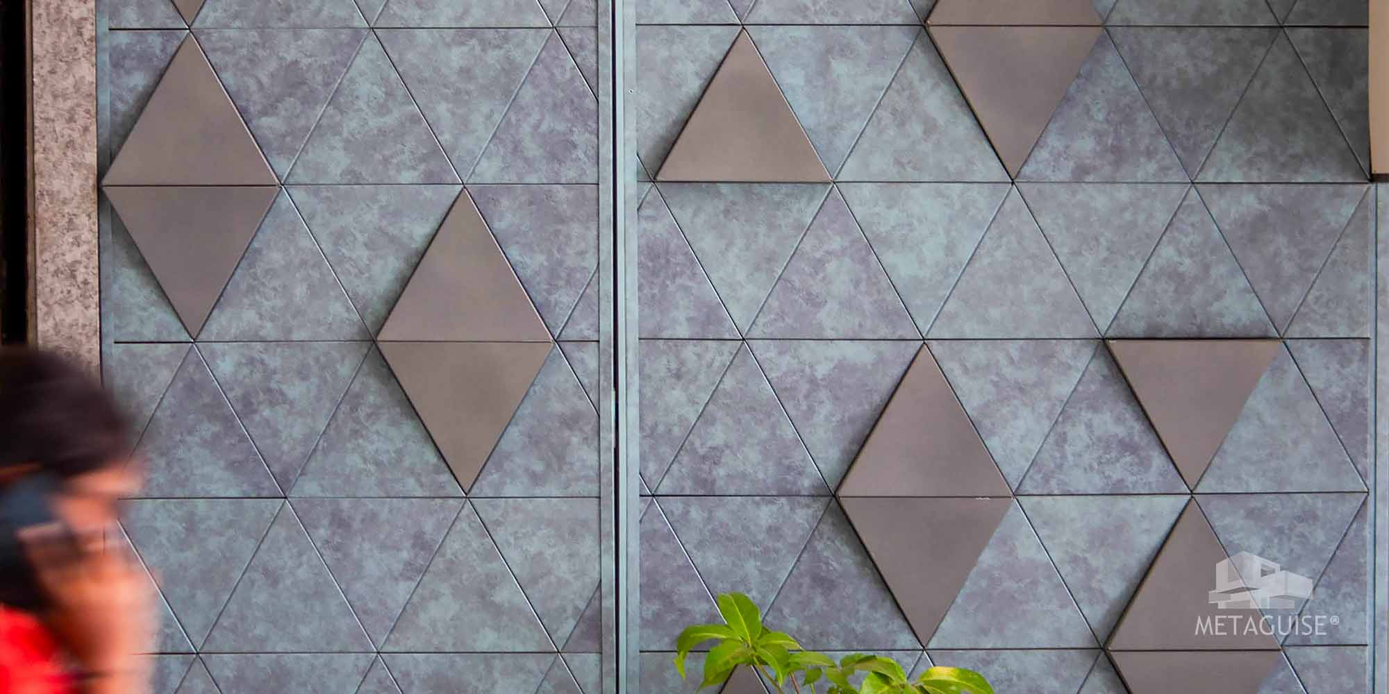 MetaPyramid 3D metal wall panel by Metaguise – dramatic pyramid texture on luxury building facade India