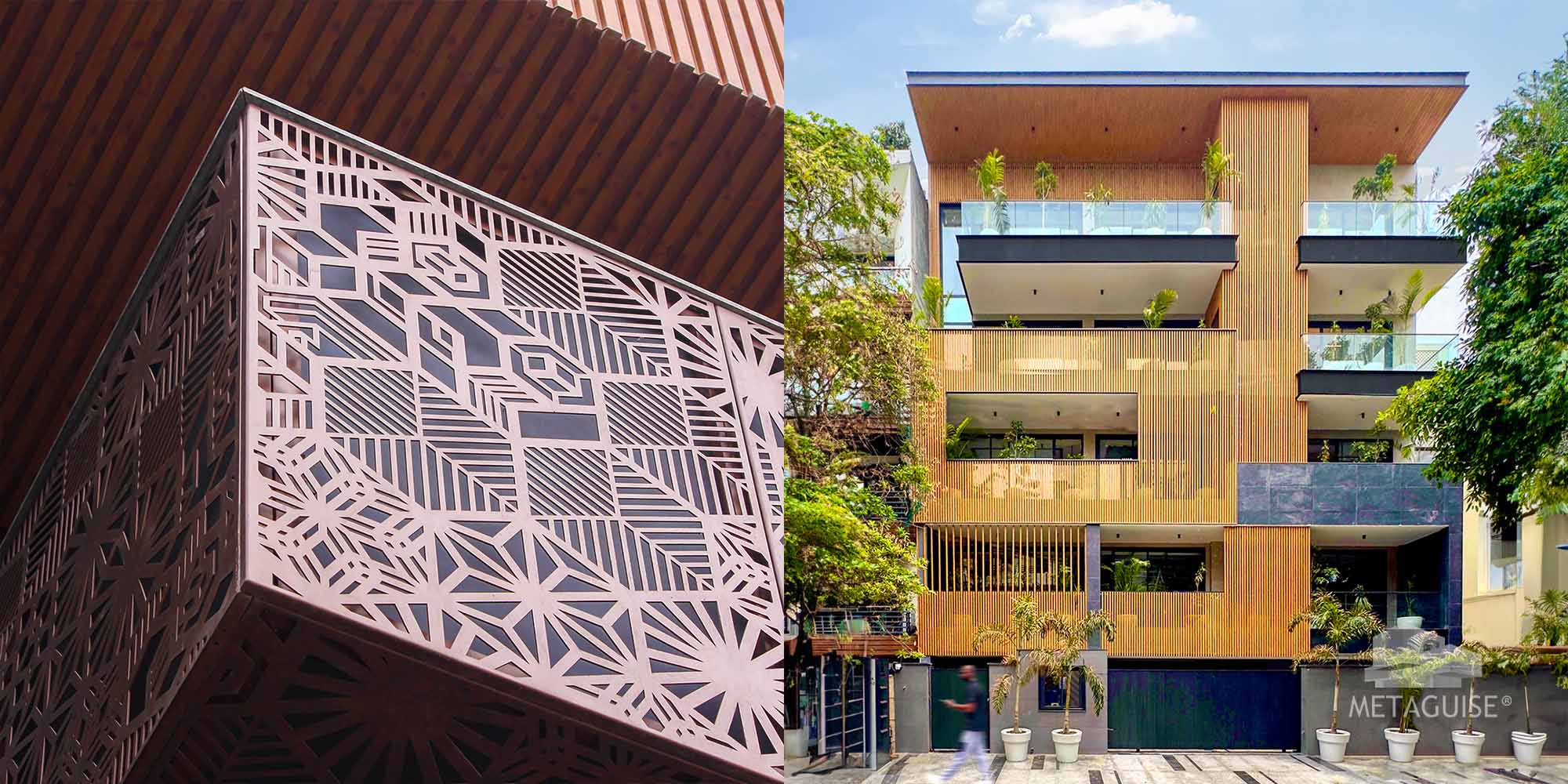 Residential facade design Gurgaon 2026 – luxury estate metal cladding by Metaguise parametric system