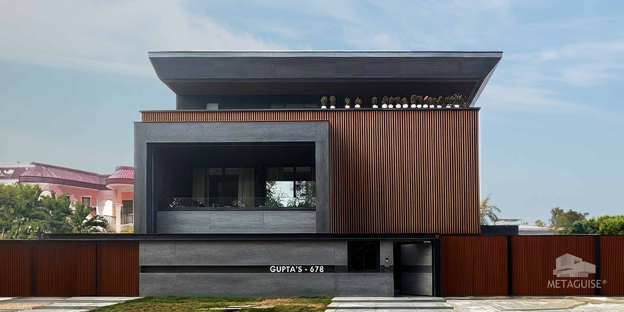 Luxury villa facade design India 2026 – trending parametric metal elevation on high-end residential home